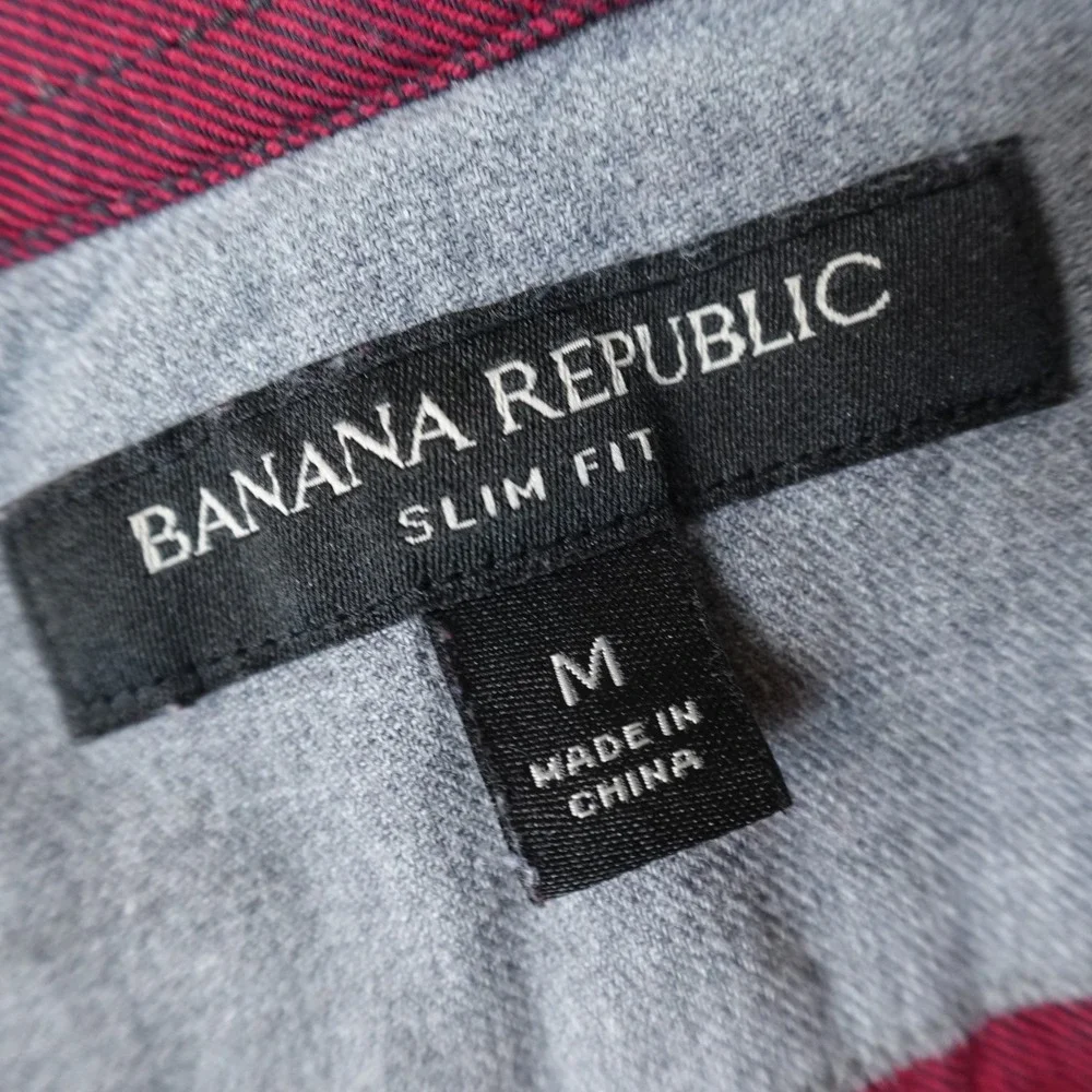 Banana Republic Shirt Mens M Red Black Buffalo Plaid Flannel Slim Fit Button Up